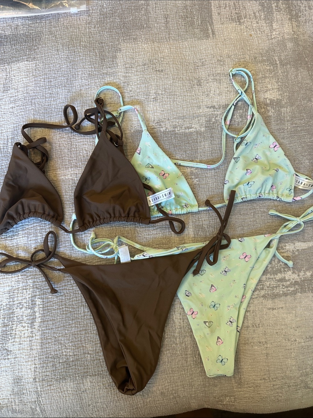 Reversible Triangle Bikini Set - Brown & Mint Butterfly